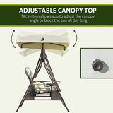 Outsunny 2-Person Patio Swing Bench with Adjustable Shade Canopy, Soft Cushions, Throw Pillows and Tray, Beige. - Photo 3