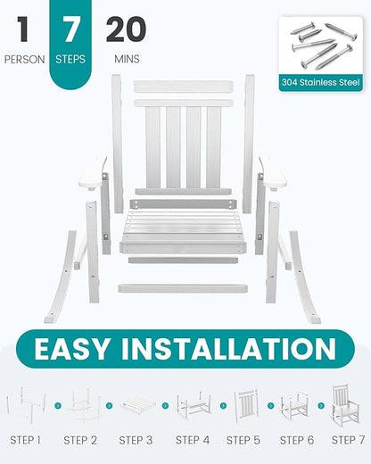 SERWALL Oversized Outdoor Rocking Chair Set of 4, HDPE Rocker for Adults, Patio Rocking Chairs for Porch, White
