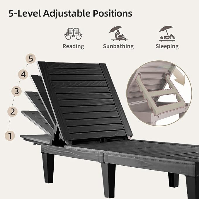 HOOYEAH Outdoor Chaise Lounge 2PCS, Adjustable Pool Lounge Chair with 5 Positions Backrest, Waterproof Sun Loungers - Photo 3
