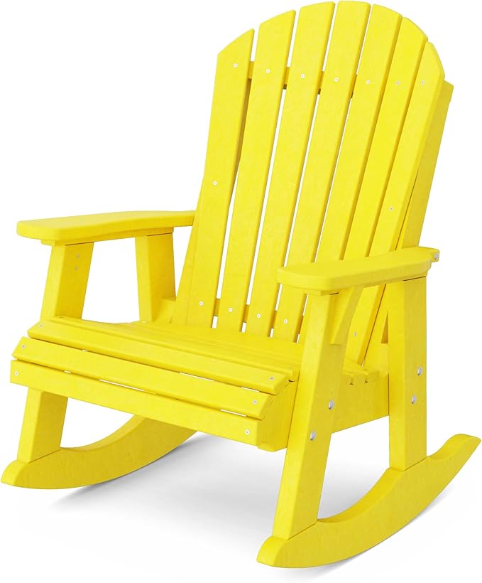 Wildridge Heritage Adirondack Rocking Chair, Lemon Yellow - Outdoor Weather Resistant HDPE Rocking Chair for Patio, Deck, Fire Pit