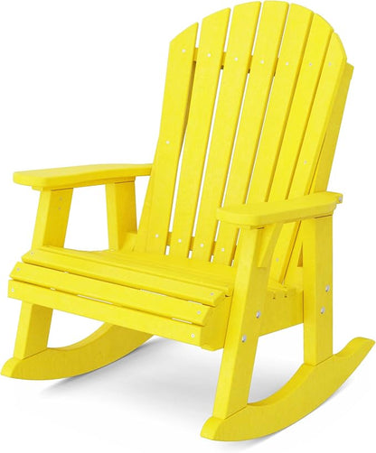 Wildridge Heritage Adirondack Rocking Chair, Lemon Yellow - Outdoor Weather Resistant HDPE Rocking Chair for Patio, Deck, Fire Pit