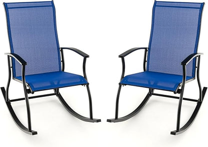 Giantex Outdoor Rocking Chair Set of 2 - Patio Rocking Chairs w/Breathable Backrest, Sturdy Metal Frame & Safe Ergonomic Design, Cozy Fabric Rocker for Backyard, Poolside, 330 lbs, Navy