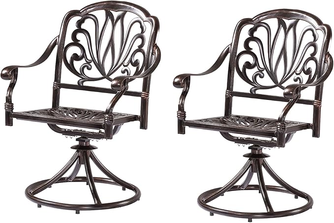 Outdoor Dining Chair Cast Aluminum Patio Chairs Set of 2 All-Weather Patio Dining Chair with Adjustable Feet for Backyard Garden (YLSB Swivel Chair)