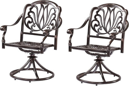 Outdoor Dining Chair Cast Aluminum Patio Chairs Set of 2 All-Weather Patio Dining Chair with Adjustable Feet for Backyard Garden (YLSB Swivel Chair)
