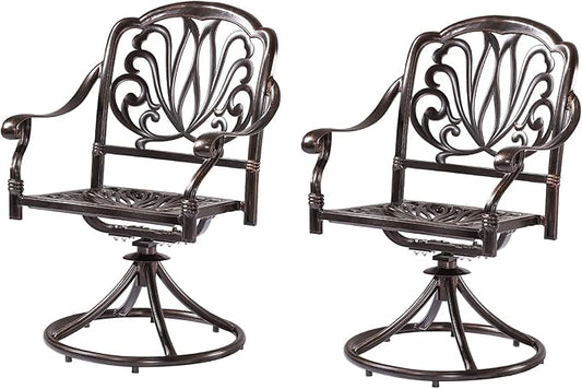 Outdoor Dining Chair Cast Aluminum Patio Chairs Set of 2 All-Weather Patio Dining Chair with Adjustable Feet for Backyard Garden (YLSB Swivel Chair)
