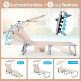 Goplus Tanning Chair, Foldable Beach Lounge Chair with 360°Canopy Sun Shade, Side Pocket - Photo 5