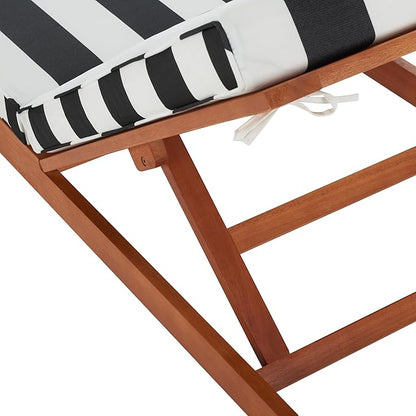 SAFAVIEH Outdoor Collection Solano Natural Brown Solid Wood/Navy Blue & White Stripe Cushion Patio Adjustable Chaise Lounge Chair (PAT7024H)