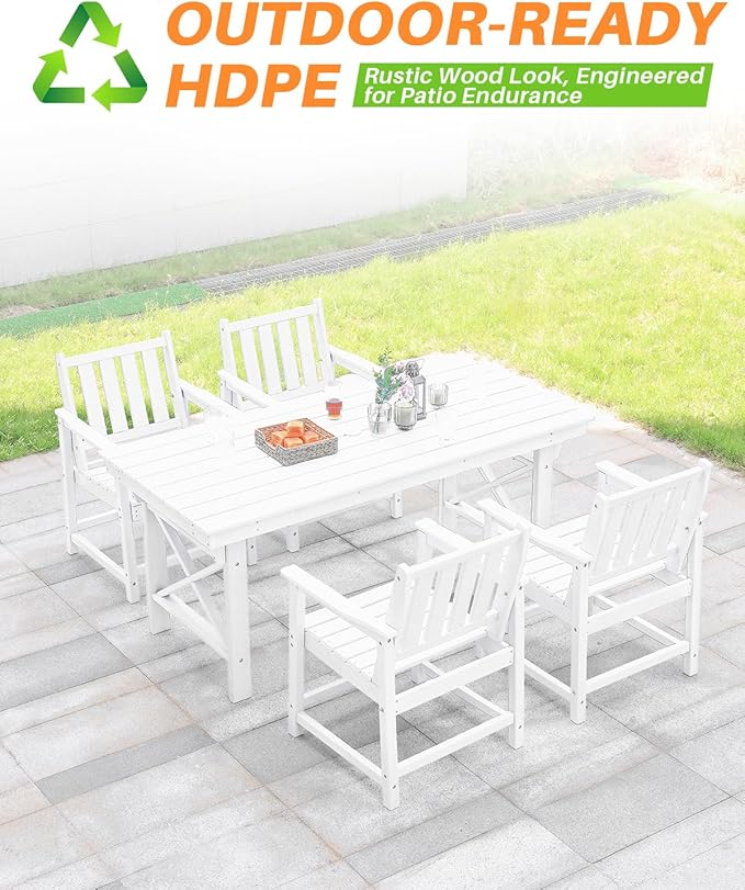 HDPE Patio Dining Set, 5-Piece Outdoor Table and Chairs with Umbrella Hole, Modern Outdoor Dining Set for 4 - Photo 5