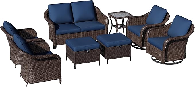 8 Piece Patio Wicker Conversation Set, All-Weather Use Outdoor Wicker Loveseat with 2 PE Rattan Ottomans, 2 Chair - Photo 8