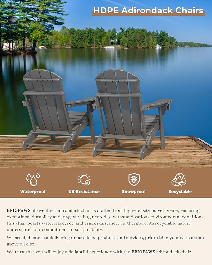BRIOPAWS Folding-Adirondack-Chairs Set of 6 | HDPE | Fire Pit Chair | Cup Holder | Weather Resistance | Grey | for Outdoor Backyard Deck Patio