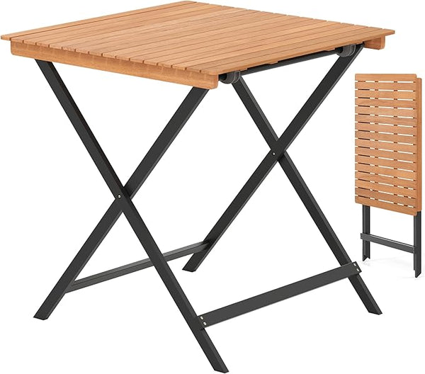 Tangkula 28-Inch Acacia Wood Patio Dining Table, Square Foldable Outdoor Table with Slatted Tabletop - Photo 1