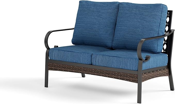 Metal Patio Furniture Loveseat with 5.75" Extra Thick Waterproof Cushion - Photo 8