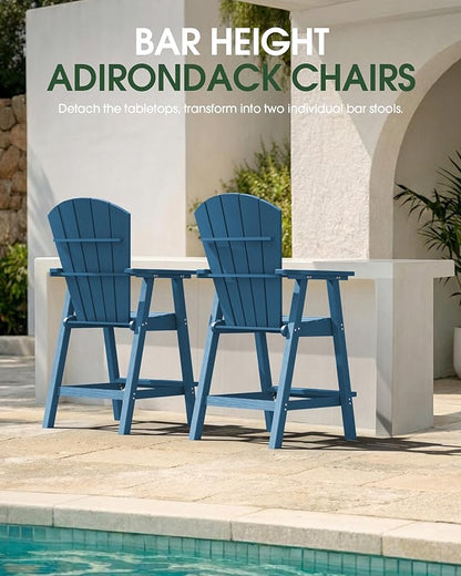 Tall Adirondack Chairs Set of 4, HDPE High Adirondack Chairs with Double Removable Trays, All Weather Outdoor Barstools for Patio, Balcony, Backyard, Deck and Garden, NavyBlue