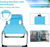 GYMAX Tanning Chair, Folding Beach Lounger with Face Arm Hole, Adjustable Backrest, Side Pocket, Pillow & Carry Handle - Photo 3