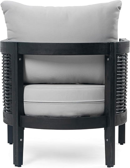 Merax Single Outdoor Acacia Wood Wicker Club Chair with Cushion,Patio Furniture Conversation Seat for Garden
