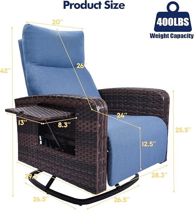 Outdoor Recliner Chair Set of 2, Wicker Patio Recliners with Adjustable Backrest and Extended Foot Rest - Photo 2