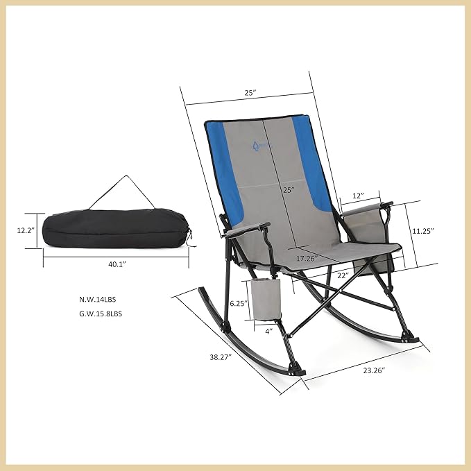 ARROWHEAD OUTDOOR 2-Pack Foldable Rocking Camp Chair with Large Cup Holder, Side Pocket, Space-Saving Folding, Enhanced Swinging Rocker for Camping, Fishing, Patio