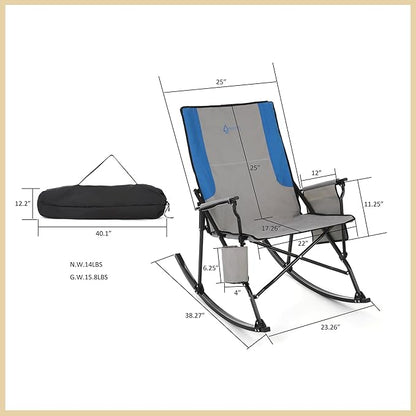 ARROWHEAD OUTDOOR Foldable Rocking Camp Chair with Large Cup Holder, Side Pocket, Space-Saving Folding, Enhanced Swinging Rocker for Camping, Fishing, Patio