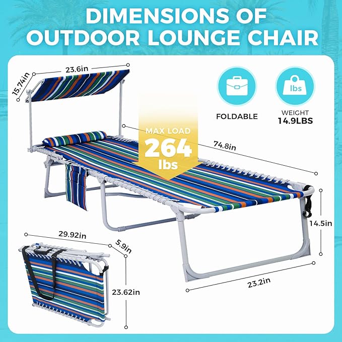 #WEJOY Folding Lounge Chair with Canopy Shade - Photo 3