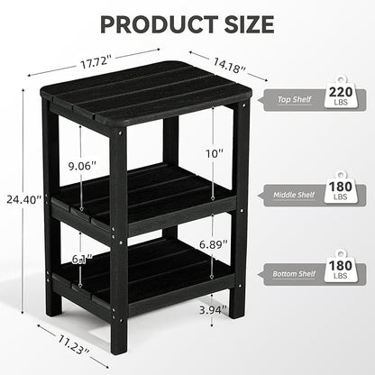 3 Tier Outdoor Side Table Adirondack Side Table HDPE End Table Patio Side Table Rectangle Tables for Outdoor Backyard Garden Balcony (Retro, Black)