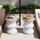 SUNBURY White Outdoor Side Table Set of 2, 14" W Concrete Side Table, Round Accent Marble End Drum Table - Photo 2