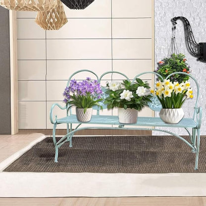 Small Metal Garden Bench, Patio Bench with Armrest, Park Yard Outdoor Furniture for Lawn Yard Porch Work Entryway(Green)