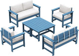 SERWALL 6 Pieces HDPE Outdoor Sofa Set with Cushions - Photo 9