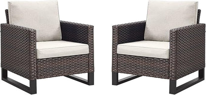 Rilyson Wicker Outdoor Patio Chairs Set of 2-2 Piece Rattan Chairs with Waterproof Wicker,Comfortable Cushions and Sturdy Metal Frame for Outside Porch Deck Backyard(Brown/Beige)