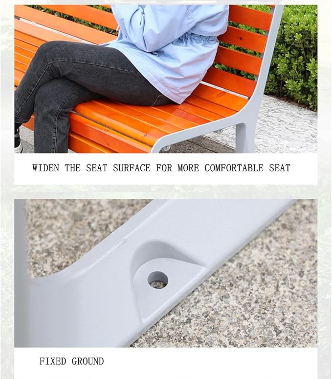 Outdoor 47in Bench Cast Aluminum Metal Garden Bench Weatherproof Weather Resistant Patio Bench Wooden Front Porch Bench(150 * 57cm(59.06 * 22.44in))