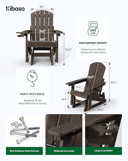 3-Position Adjustable Adirondack Chair with Cup Holder Set of 2, HDPE All-Weather Outdoor Glider Chair, Wood-Grain Fire Pit Chairs for Pool, Yard, Deck (Coffee Brown)