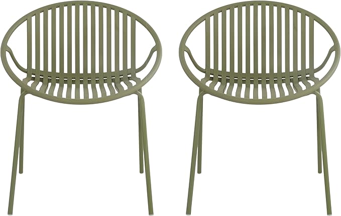 Christopher Knight Home Set of 2 Tita Modern Patio Outdoor Dining Chairs, Stacking Chair, Outside Dinner,Garden/Balcony/Poolside Stackable Accent Chairs,Metal Legs,Plastic Cutout Backrest, Green