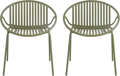 Christopher Knight Home Set of 2 Tita Modern Patio Outdoor Dining Chairs, Stacking Chair, Outside Dinner,Garden/Balcony/Poolside Stackable Accent Chairs,Metal Legs,Plastic Cutout Backrest, Green