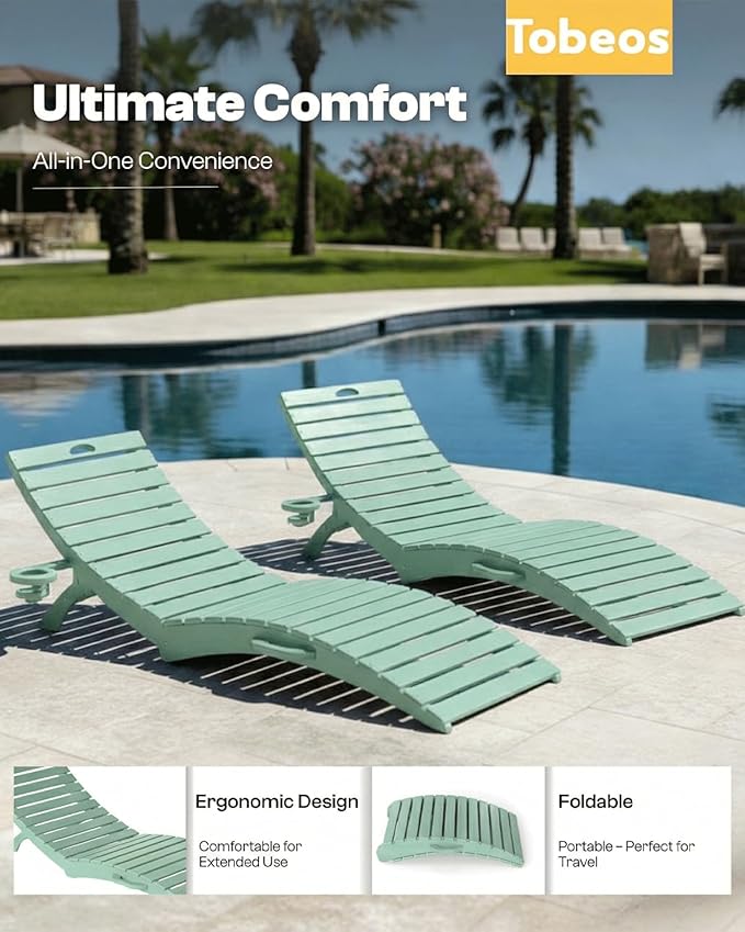 Pre-Assembled Folding in-Pool Lounge Chair, HDPE Outdoor Chaise Lounge with Cup Holder, Pool Lounge Chair for Poolside - Photo 7
