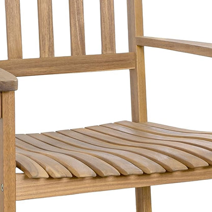 Eyely KCR300A Orvindar Farmhouse Classic Slat-Back 350-LBS Support Acacia Wood Outdoor Rocking Chair, Teak Brown