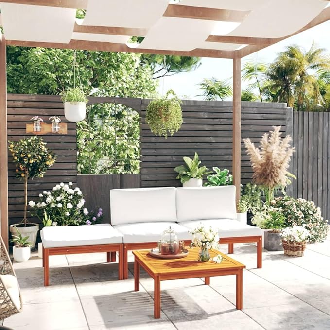 4-Piece Garden Lounge Set with Plush Cushions and Solid Acacia Wood Frame - Photo 1