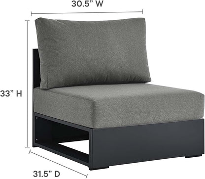 Modway Tahoe Modular Aluminum 3-Piece Outdoor Patio Furniture Gray Charcoal, Right-Facing Sectional Sofa Set with Weather-Resistant Cushions, Ideal for Deck, Backyard, Poolside