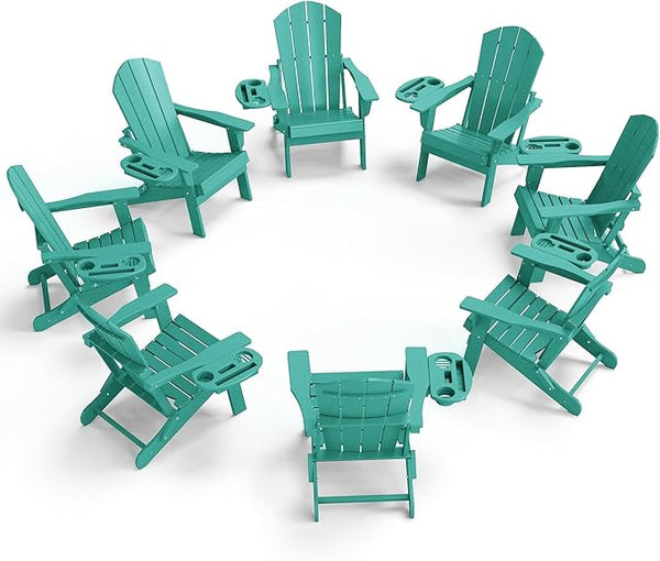 FOOWIN Folding Adirondack Chair Set of 8, HDPE Adirondack Chairs with Cup Holder - Photo 1