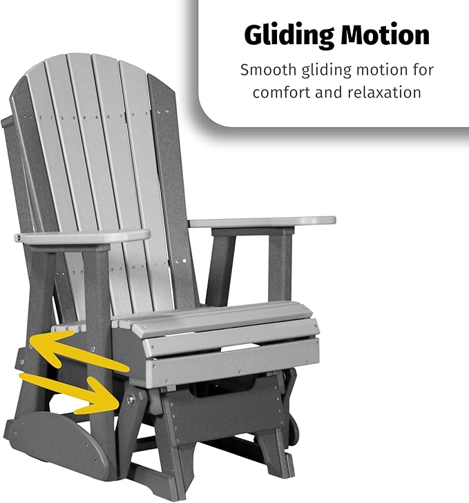 LuxCraft 2' Adirondack Glider Chair, Outdoor Patio Rocking Glider, Gliding Rocker for Outside (Green) - Photo 4