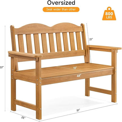 Garden Bench, 2-Person Poly Lumber Patio Bench,Slatted Patio Loveseat, for Use in Yard, Garden, Porch, or Park