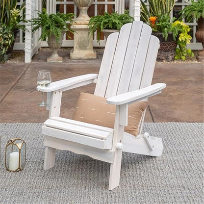 Pemberly Row Outdoor Acacia Wood Adirondack Chair, White Wash Finish, 38 x 22 x 29 in, Classic Design with Wine Glass Holder, Durable Patio Seating for Backyard, Deck, or Garden