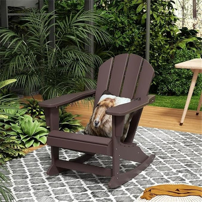 Costaelm Outdoor Adirondack Chair, All Weather Resistant Classic Balcony Chair and Fire Pit Chairs, Adirondack Plastic Outdoor Porch Furniture Rocking Chair High Back HDPE Poly Lumber, Dark Brown