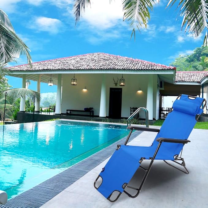 Outdoor Folding Chaise Lounge Chair, Patio Sun Lounger Reclining Beach Chair Sun Patio Pool Lawn Recliner Chair (Blue)