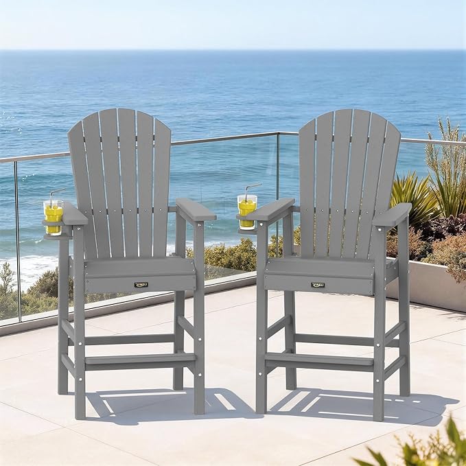 VINGLI Tall Adirondack Chair, All-Weather Plastic Adirondack Chair with Cup Holder Heavy-Duty Outdoor Barstools for - Photo 7