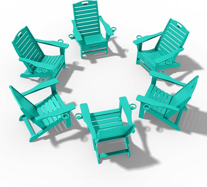 Folding Adirondack Chairs Set of 6,Adirondack Chair with Retractable Ottoman,Plastic Adirondack Chairs with 2 Cup Holder,Weather Resistant Patio Chair,Outdoor Chairs Set of 6(Lake Blue)