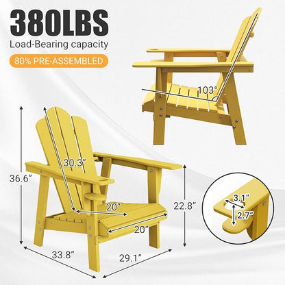 PROHIKER Adirondack Chair with Cup Holder, Plastic Patio Chair, All Weather Outdoor Chairs for Fire Pit Lawn Garden Porch Backyard (Yellow, 4 Pack)