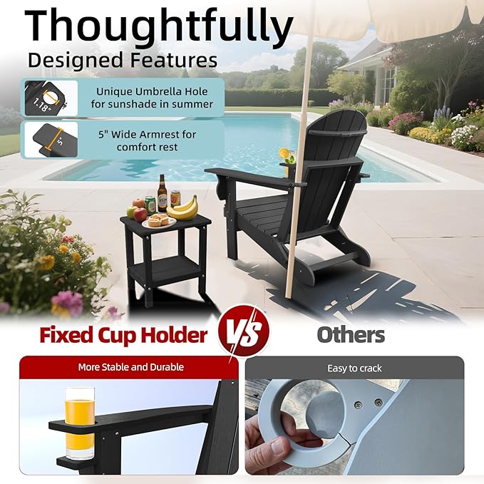 Folding Adirondack Chair, HDPE Plastic Black Adirondack Chairs Weather Resistant - Photo 5