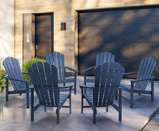 Stackable Adirondack Chairs Set of 6, Space Saving HDPE All-Weather Fire Pit Chair with Cover for Outdoor Lawn Porch Deck
