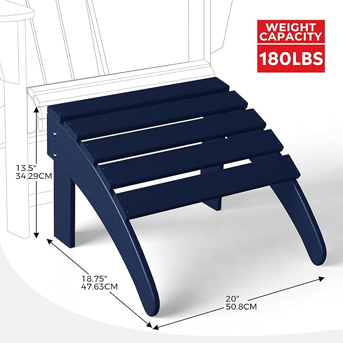 Costaelm Adirondack Chair Footrest Foldable Ottoman, Folding Ottoman Outdoor Foot Rest for Patio Waterproof, Adirondack Ottoman Outdoor, Navy Blue