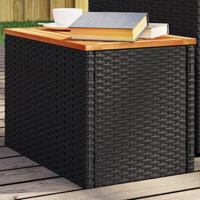 Set of 2 Outdoor Side Tables, Rectangular Patio End Table with Durable Synthetic Poly Rattan, Lightweight Modern Garden Coffee Table for Balcony, Black