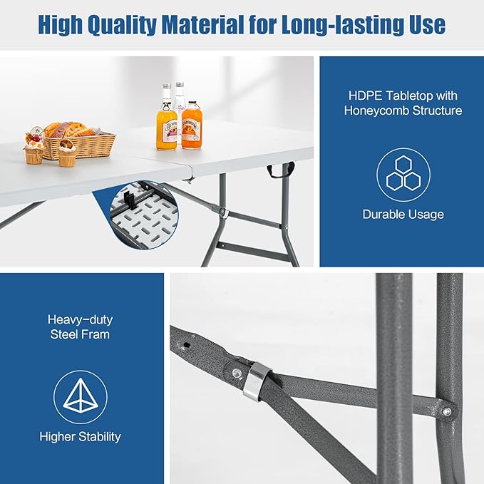 S AFSTAR 6FT Plastic Folding Tables, Indoor Outdoor Heavy Duty Camping Table with Carry Handle, 330 LBS Load Capacity - Photo 7